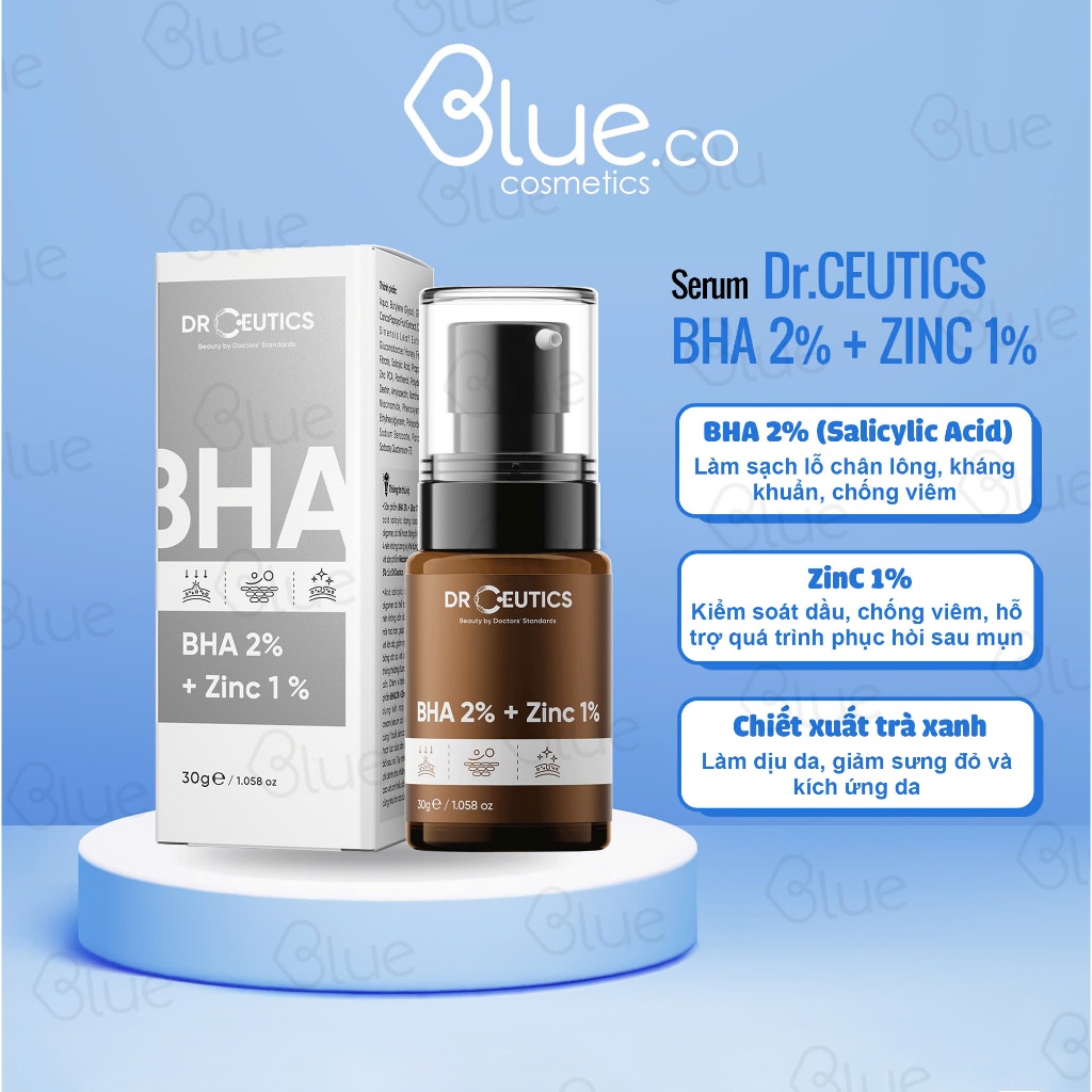 Serum DrCeutics BHA 2% + Zinc PCA 1% DrCeutics giảm mụn và giảm tiết dầu 30g