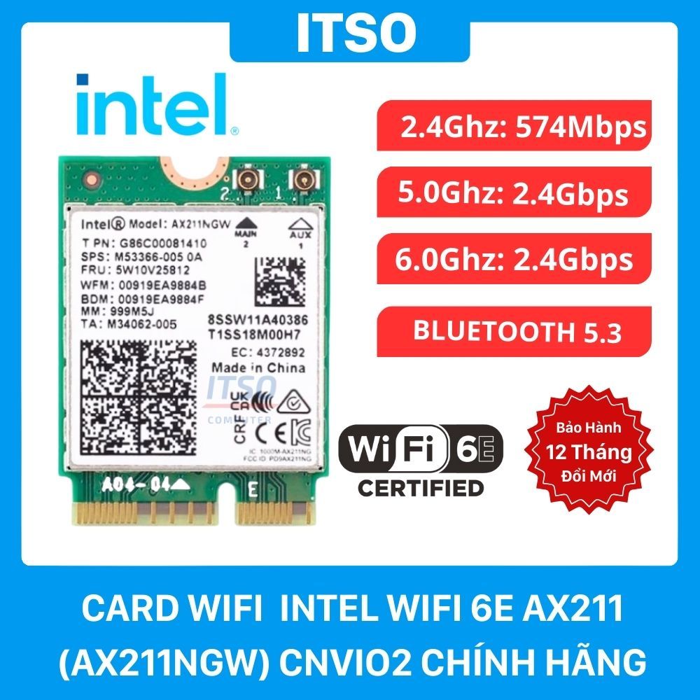 Card Wifi AX211 Intel Wifi 6E (AX211NGW) CNVIo2 Chính Hãng