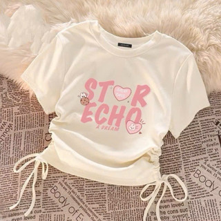  Áo thun croptop hai màu đen trắng in chữ hồng ngọt ngào xinh xắn VANISA CT145 