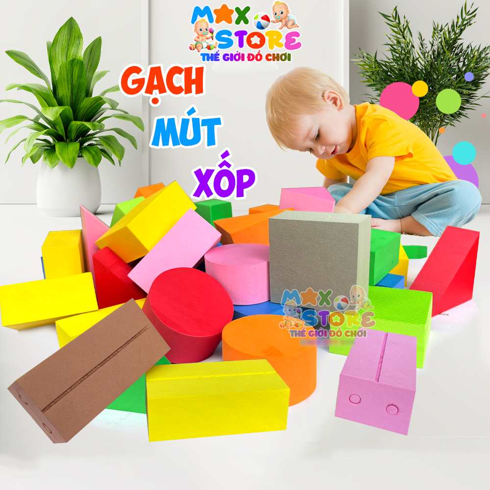 [ Hàng Đẹp] Combo 1kg Gạch Mút Xốp Khối Mầm Non Nhiều Màu Giá Rẻ