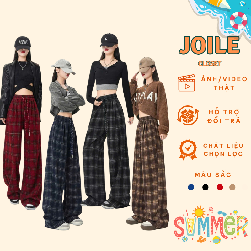 Quần Kẻ Dạ Hàn Ống Rộng, Quần Suông Ống rộng Phong Cách Joile_Closet