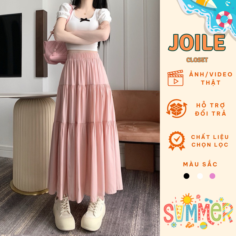 Chân váy dài qua gối xếp ly chất liệu voan tơ 3 tầng, chân váy xoè 2 lớp Joile_Closet