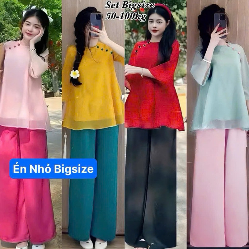  Set Bộ Đồ Bà Ba Cách Tân Bigsize Nữ Mặc Nhà Đi Lễ Chùa Áo Hoa Cổ Tàu 2 Lớp Nút Ngọc Trai Kèm Quần Dài Vải Lụa 50-95kg 
