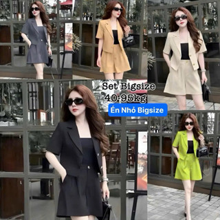 Set Vest Tay Ngắn Bigsize Nữ Quần Short Công Sở - Set 2 Món Lụa Chéo Thái Thiết Kế Dự Tiệc Nữ Cao Cấp Xinh Đẹp 50-95kg