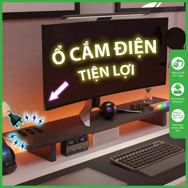 Kệ Để Màn Hình Máy Tính Có USB, Sạc Không Dây Decor Bàn Làm Việc RUY DECOR