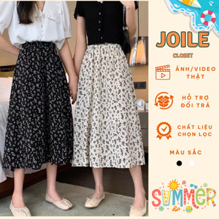 Chân váy hoa nhí, chân váy dáng dài xoè chất liệu voan hot trend 2 màu đen, trắng