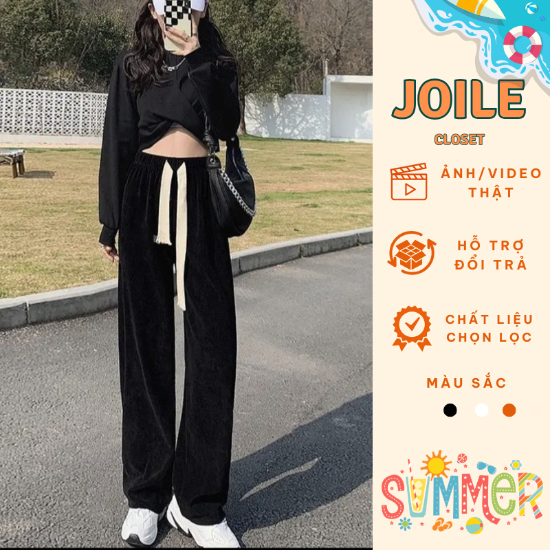 Quần Nhung Tăm ống Rộng Dây Rút, Quần Suông Dài Xuất Hàn Siêu Xinh Joile_Closet