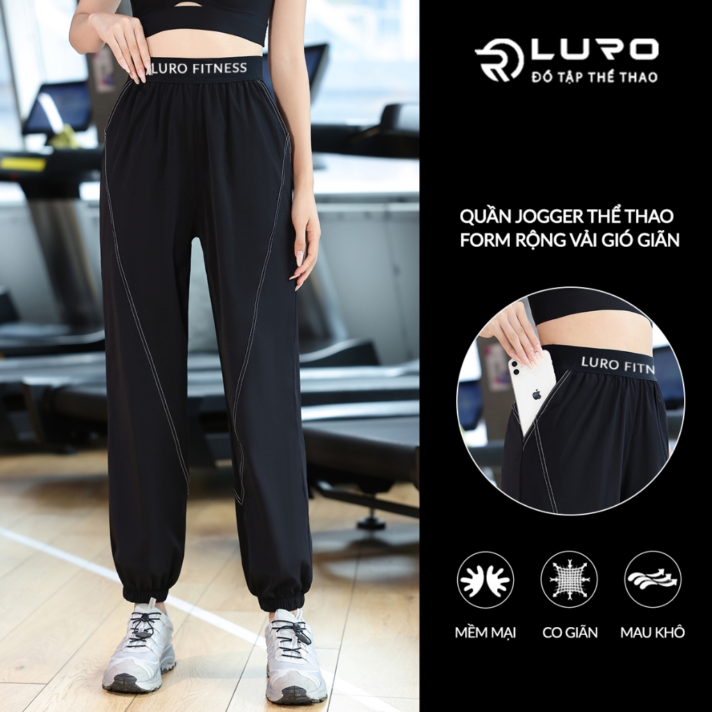 Quần jogger thể thao nữ Louro Q107, kiểu quần tập form rộng vải gió giãn che khuyết điểm, nhanh khô