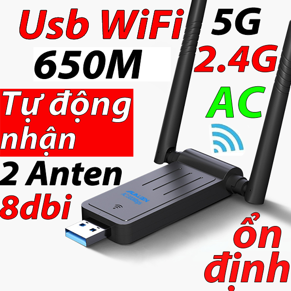 ✅Hoả Tốc✅ Usb Wifi AC 5G 650M 2 băng tần kép dual band Usb WiFi 2 anten 8db tốc độ cao tự nhận Usb W