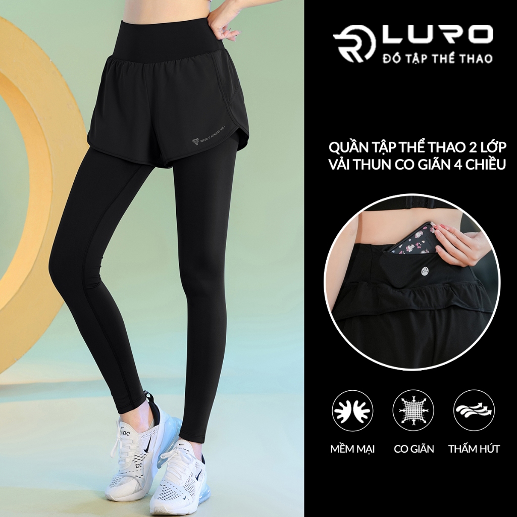 Quần dài thể thao nữ 2 lớp có túi [Louro Q9D], short legging nữ co giãn tập gym yoga, zumba, leo núi