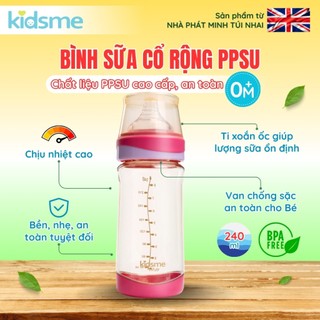 Bình sữa cổ rộng PPSU kidsme 240 ml