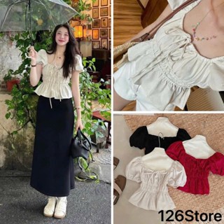 Áo babydoll linen kiểu xinh tay phồng tiểu thư công chúa bo thân nơ coquette ngực xinh xắn 126 Store