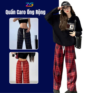 Quần kẻ caro ống rộng ZGO quần flannel unisex chất dày dặn hack dáng cạp cao QNOEL21