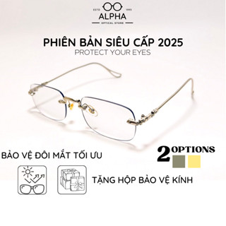 Mắt kính không viền chống ánh sáng xanh Alpha  giả cận nam nữ unisex sang trọng phong cách A3308