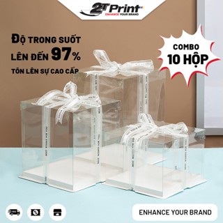 Combo 10 Hộp Mica Vuông Trong (Không Kèm Ruy Băng) Đựng Bánh Kem, Bánh Gato, Quà Tặng Sinh Nhật