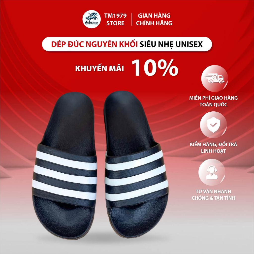 Dép đúc nguyên khối siêu nhẹ unisex, dép quai ngang 3 sọc thể thao nam nữ chống nước-giaythethao365 