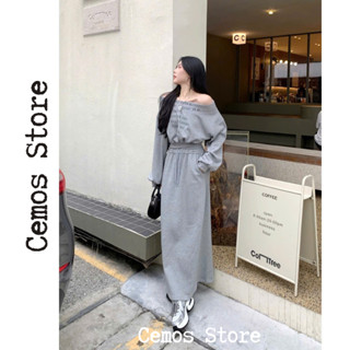 Set áo nỉ dài tay lệch vai in Chữ kèm chân váy dài phong cách HÀN QUỐC chuẩn loại 1 Cemos store