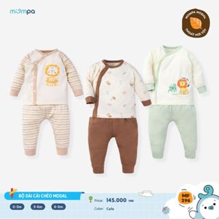 Bộ quần áo sơ sinh Mompa 0-9 tháng vải sợi tre bamboo dài tay cúc giữa mềm co giãn 011