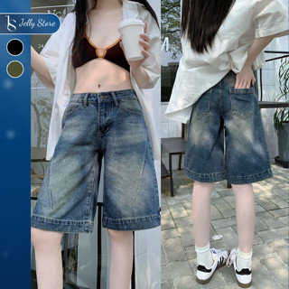 Quần jean ngố nữ form rộng, quần đùi ống rộng cạp cao JELLY - baggy jeans short nam nữ S004