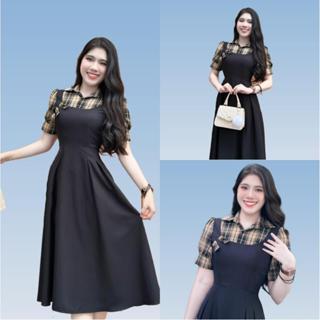 [N09] Váy thiết kế ELLY phối sơ mi sọc caro ngắn tay, chất cotton lạnh đi chơi, đi tiệc, đi làm công sở xinh đẹp cao cấp