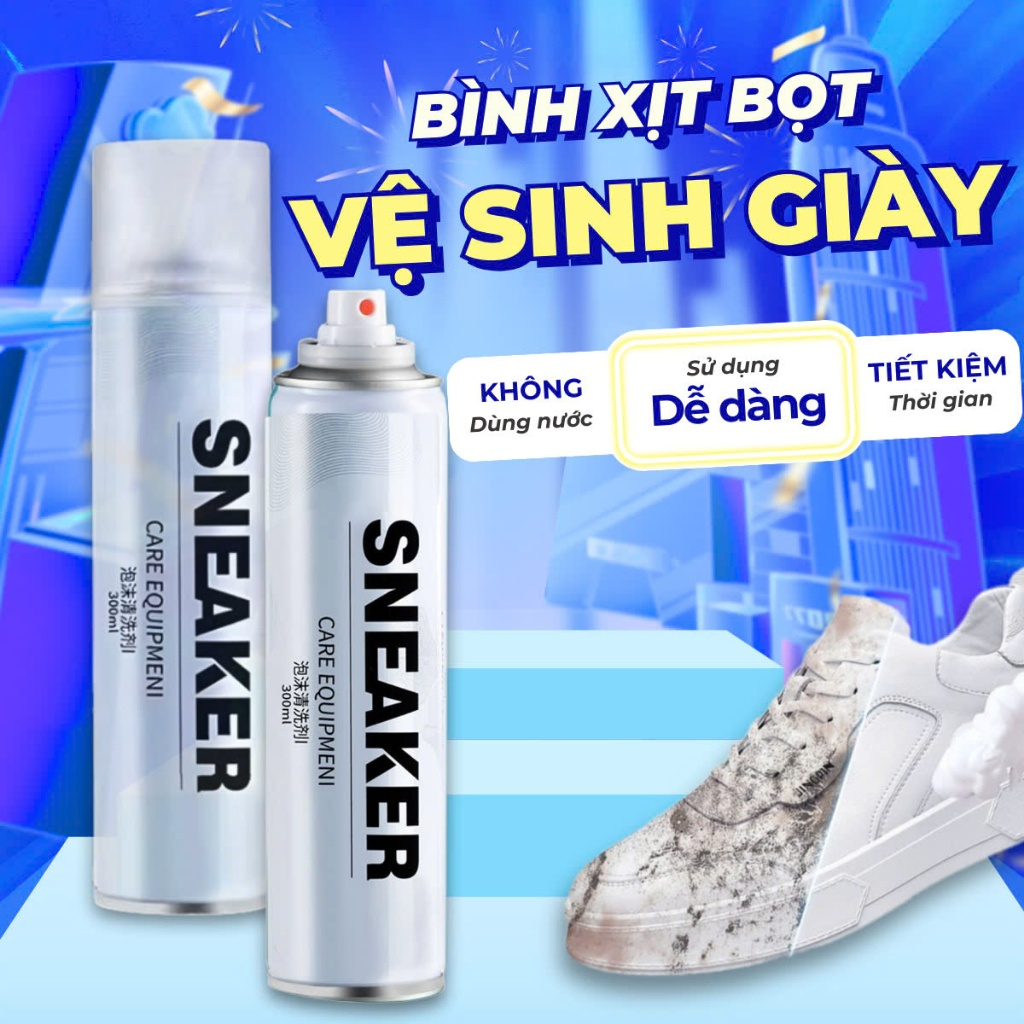[MUA 2 TẶNG 1] Chai Vệ Sinh Giày Bình Xịt Tạo Bọt Khô Snoker 300ml Không Ướt, Lau Chùi Dễ Dàng