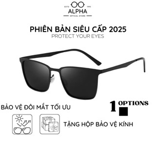 Kính mát đen râm cho nam thời trang chống bụi đi đường chống chói UV đi xe gọng vuông Alpha A2102