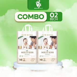   COMBO 2 BỊCH  Tã Bỉm MOLLY KIDS Dán Quần Cho Bé Tã Bỉm Hàn Quốc Mỏng Nhẹ Êm Ái Siêu Thấm Hút Size NB - 4XL 