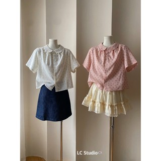 Áo Sơ mi vải crop ngắn tay hoa nhí cổ sen gài nút XONXEN SHOP mã A736