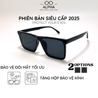 Kính mát râm đen gọng vuông Alpha bảo vệ mắt chống tia UV thời trang dành cho nam nữ đi biển hè A716