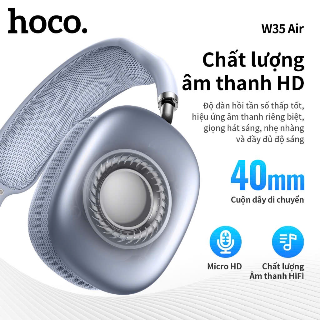 Tai Nghe Chụp Tai BLUETOOTH Hoco W35 Air, 45 giờ nghe nhạc, Full Size Kiểu Dáng Sang Trọng, Chống Ồn, Chống Thấm Nước | BigBuy360 - bigbuy360.vn