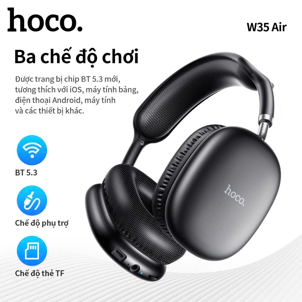 Tai Nghe Chụp Tai BLUETOOTH Hoco W35 Air, 45 giờ nghe nhạc, Full Size Kiểu Dáng Sang Trọng, Chống Ồn, Chống Thấm Nước | BigBuy360 - bigbuy360.vn