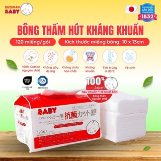 Bông thấm hút kháng khuẩn Suzuran Japan - 120 miếng/gói