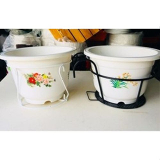  Combo 4 Bộ Chậu + Móc Giá treo Loại Tròn - Bộ Móc Treo Tròn Trồng Cây Trang Trí Lan Can Sân Thượng 