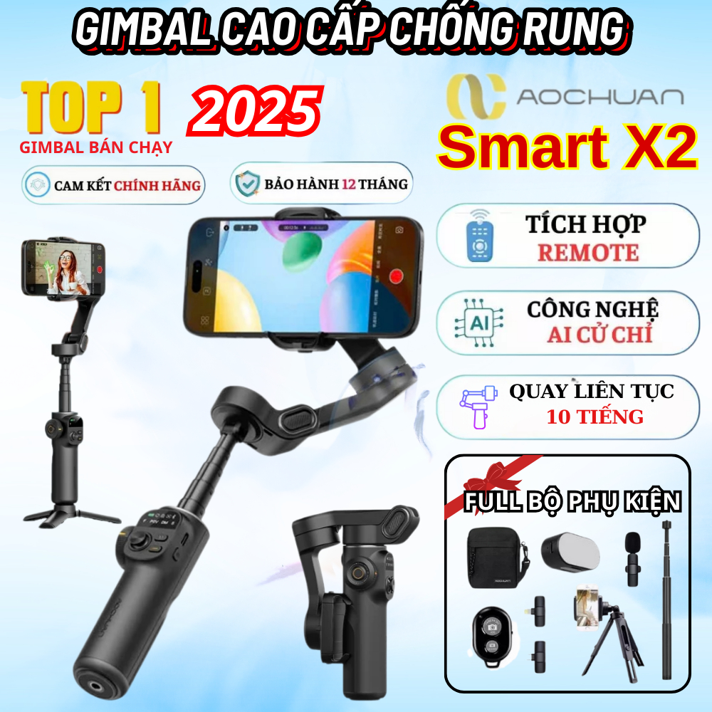 Gimbal chống rung điện thoại OCHUAN Smart X2, Gymbal nâng cấp 2025 hỗ trợ quay chụp chuyên nghiệp