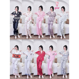 [Size40-60kg TNQD0806242 ]Đồ nữ mặc nhà áo tay ngắn quần dài form croptop phối hoạ tiết xịn sò chất lụa latin