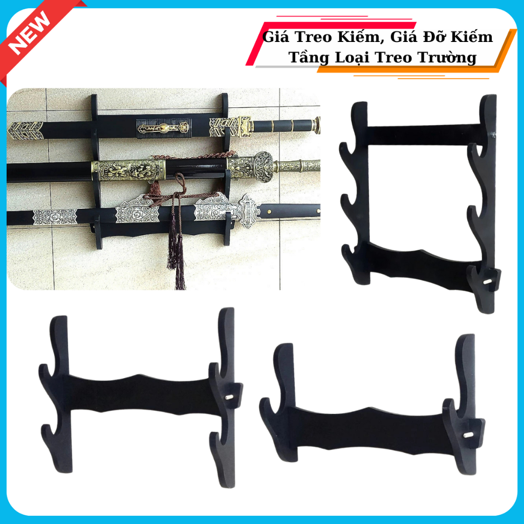 Giá GỖ Treo Kiếm, Giá Đỡ Kiếm 3 Tầng Loại Treo Trường, XƯỞNG TỰ LÀM