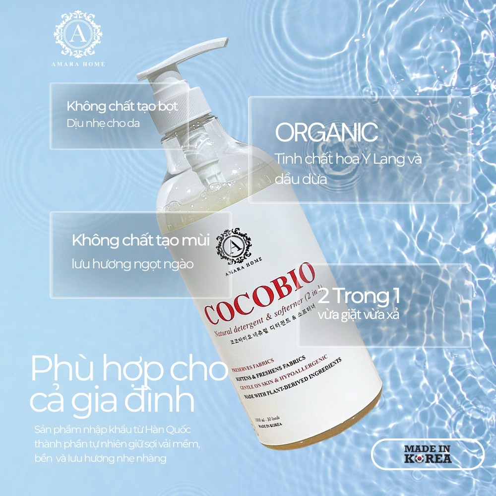 Nước Giặt Xả Organic 2in1 AMARA HOME COCOBIO | Hương Thơm Tự Nhiên Không Hoá Chất Công Nghệ Hàn Quốc