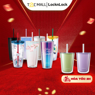 Ly Nhựa 2 Lớp LocknLock Cốc Uống Nước Cute Có Nắp, Ống Hút Chính Hãng HAP507, 522, 529 - T2C Mall