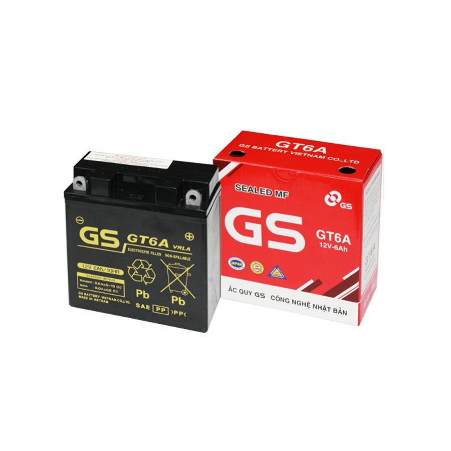 Bình ắc quy khô GS GT6A 12V - 6AH cho xe máy Dream, Wave, Future, Sirius, Jupiter, Taurus, Mio