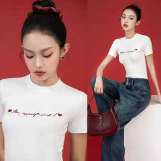  EMLYvn - Áo Thun Cộc Tay Dáng Ôm Áo BabyTee Thêu Chữ Áo Phông Cotton Thêu Cộc Tay Dáng Ôm 