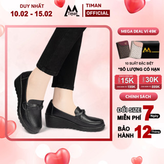 Giày lười nữ chất liệu da vải slip on kiểu mọi đế cao màu trắng độn đế bảo hành 1 năm CC01 TIMAN