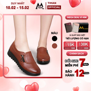 Giày lười nữ vải da kiểu mọi đế cao màu trắng slip on độn đế cho trung niên bảo hành 1 năm H07 TIMAN