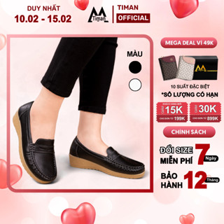 Giày lười nữ chất liệu da vải slip on kiểu mọi đế cao màu trắng độn đế bảo hành 1 năm BH58 TIMAN