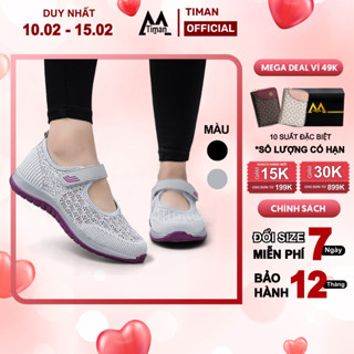 Giày lười nữ chất liệu vải kiểu thể thao chạy bộ cho trung niên màu đen bảo hành 1 năm SZ109 TIMAN