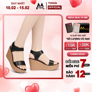 Giày sandal đế xuồng nữ 9 phân cao gót quai ngang đế cao dáng bánh mì bảo hành 1 năm XN248 TIMAN