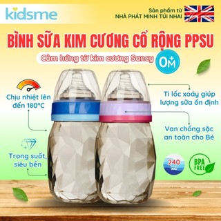 Bình sữa kim cương cổ rộng PPSU kidsme 240ml