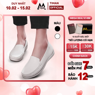 Giày lười nữ chất liệu da PU kiểu mọi màu trắng độn đế 2 cm trung niên nữ bảo hành 1 năm XS03 TIMAN
