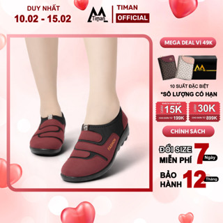 Giày lười nữ trung niên chất liệu vải slip on kiểu mọi đế cao màu trắng bảo hành 1 năm DA26 TIMAN