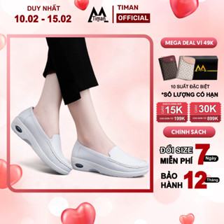 Giày lười nữ chất liệu da vải slip on kiểu mọi đế cao màu trắng độn đế bảo hành 1 năm GD28 TIMAN