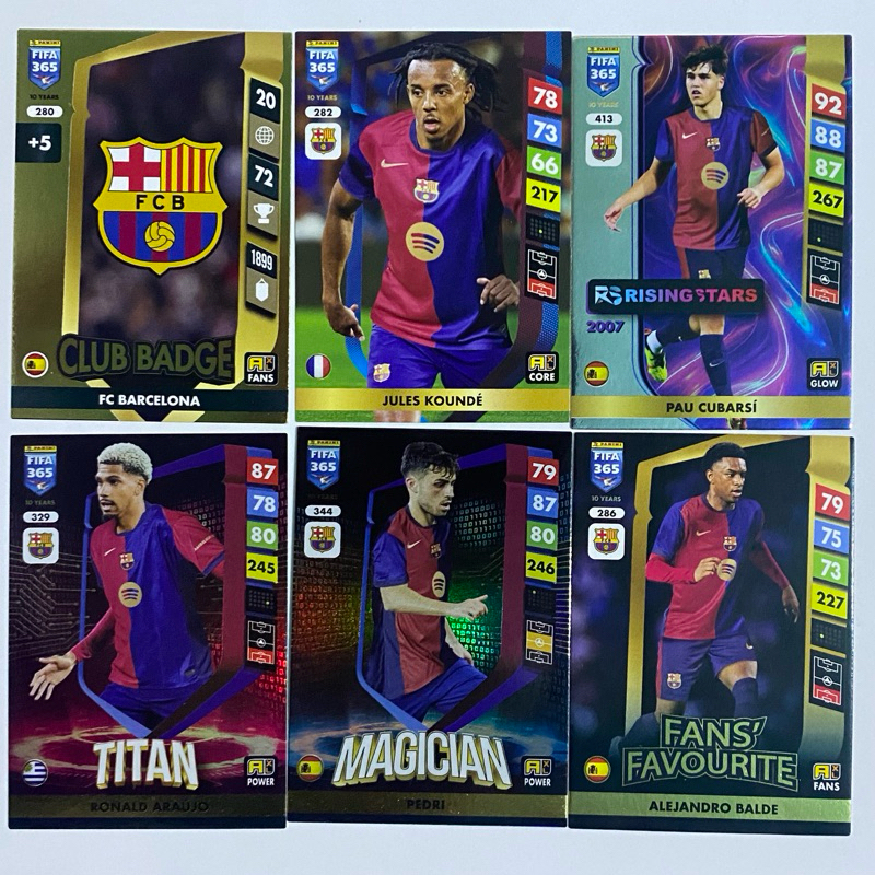 [Combo] Thẻ bóng đá Barcelona - Panini Fifa 365 - Kounde, Cubarsi, Araujo, Pedri, Balde